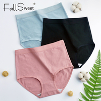 FallSweet 2 sztuk/partia! Bawełniana bielizna damska wysokiej talii majtki wygodne jednokolorowe kalesony Plus rozmiar bielizna M-XXXL 1